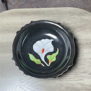 Made in Occupied Japan - 7" Black Bowl with White Flower and Gilt Trim